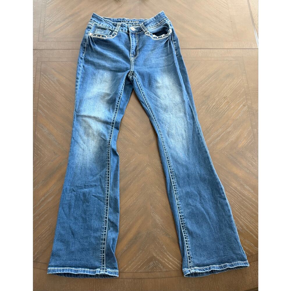 Jack David Women’s Size 11 Bootcut Jeans Rhinestone Flap Pockets Medium Wash